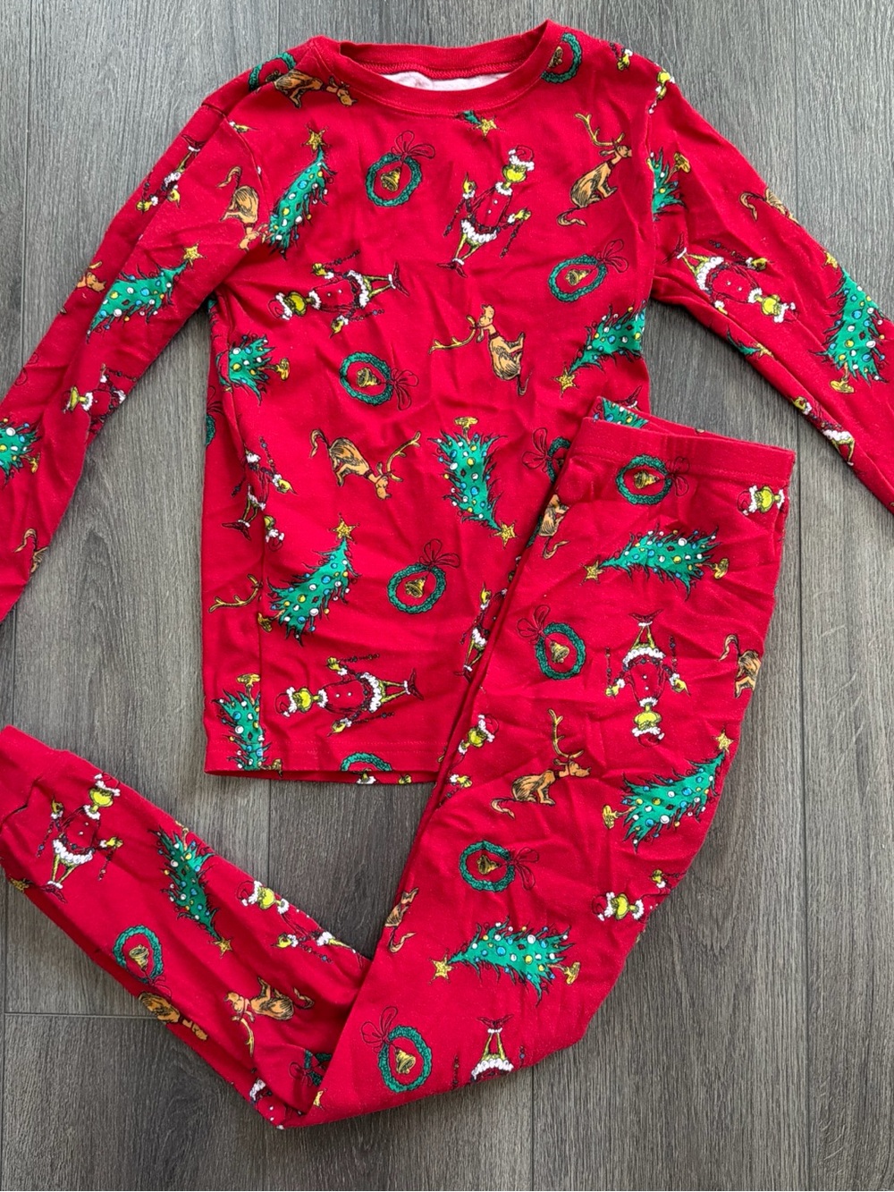 Carter's Grinch Red Holiday Tree & Wreath Kids Pajama Set Sz 12